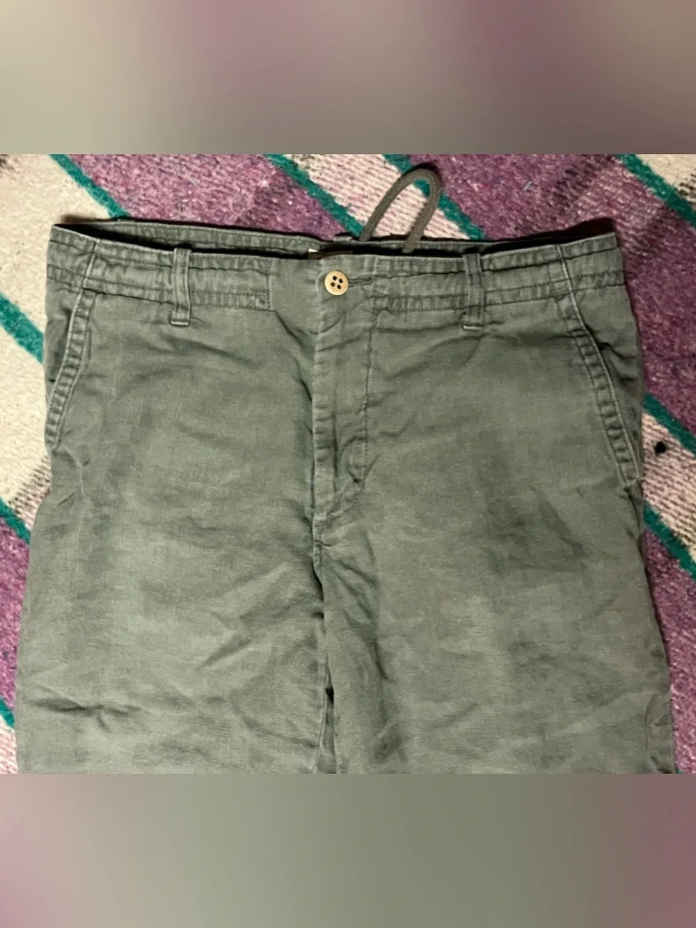 Dockers 100% Linen Drawstring Pants Olive Green Relaxed Straight Leg Men’s 33x32